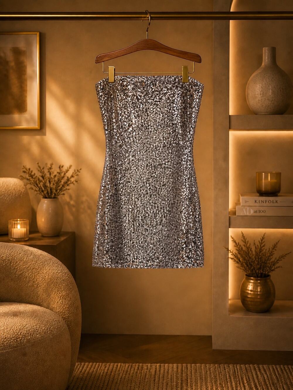 NBD Lisbeth Gunmetal Sequin Strapless Bodycon Mini Dress NWT Size L Cocktail Fun